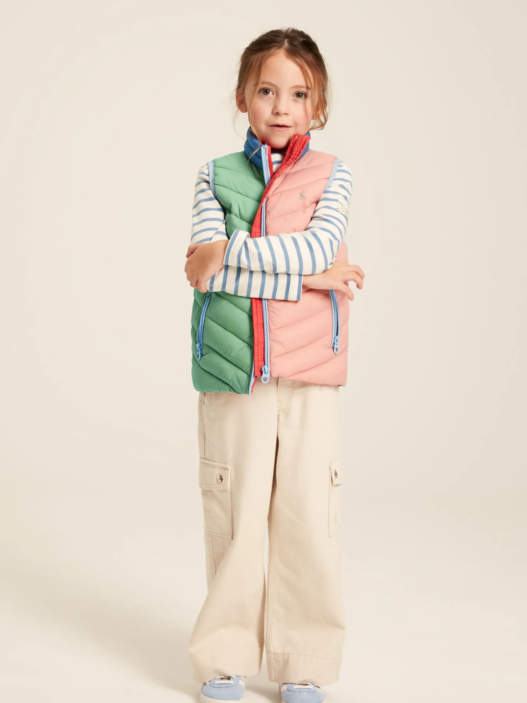 Kids' Crofton Pink Hotchpotch Showerproof Quilted Gilet<Joules Online
