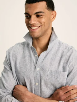 Linen Blend Blue Stripe Plain Long Sleeve Shirt<Joules Clearance