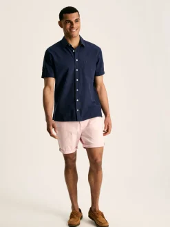 Linen Blend Navy Blue Plain Short Sleeve Shirt<Joules Hot