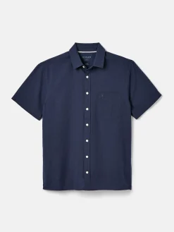 Linen Blend Navy Blue Plain Short Sleeve Shirt<Joules Hot