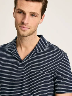 Linen Blend Navy Blue Striped Polo Shirt<Joules Outlet