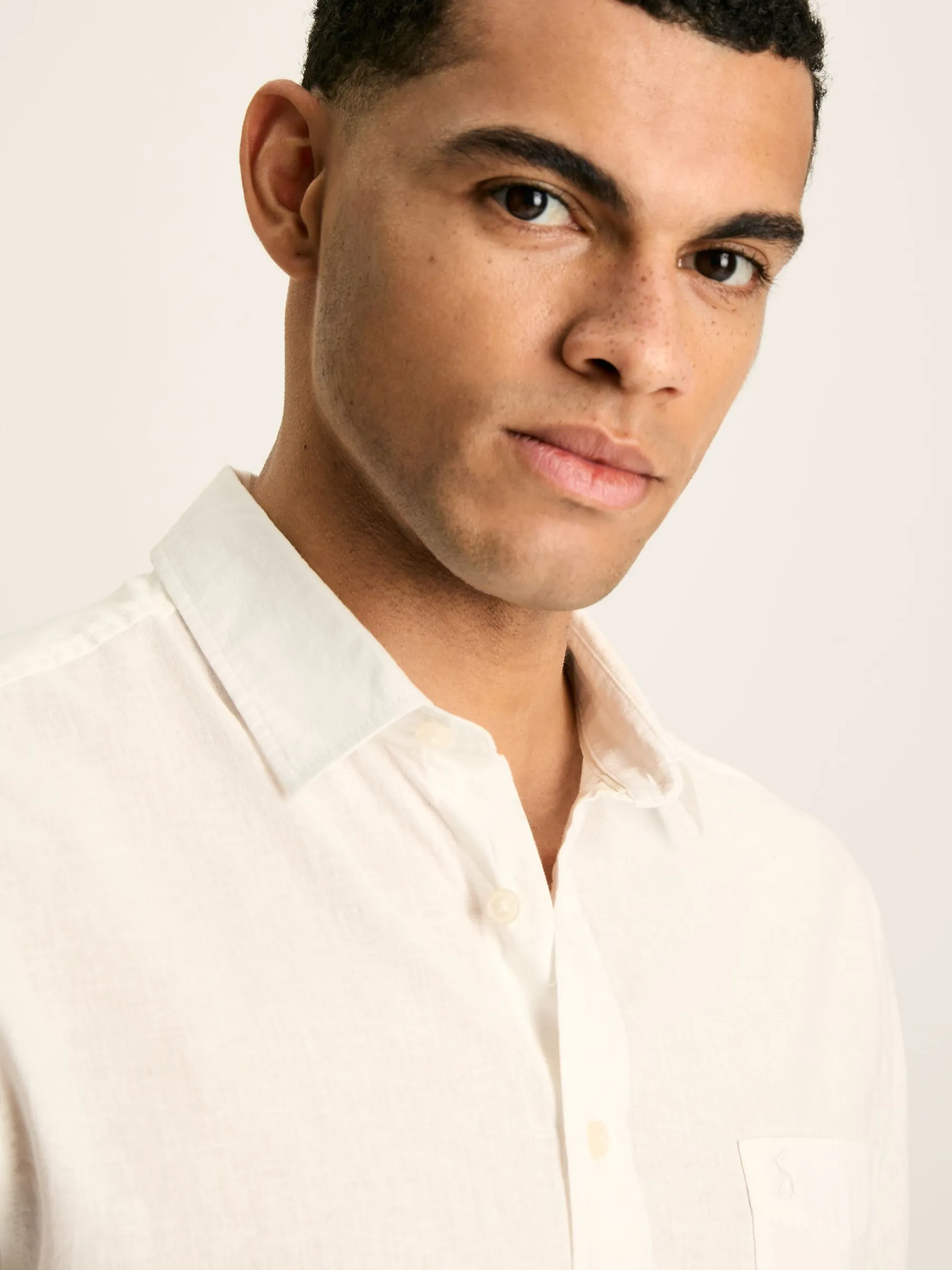 Linen Blend Plain Short Sleeve Shirt<Joules