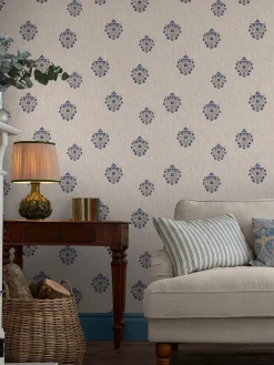 Linen Blue Grove Motif Print 10M Wallpaper<Joules Sale