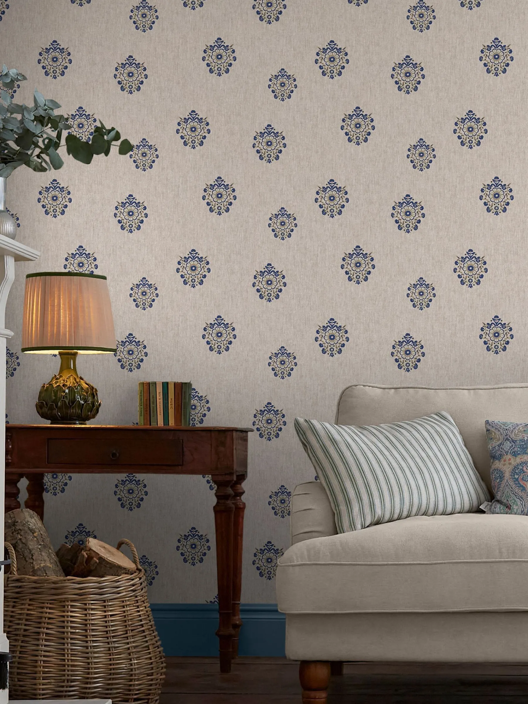 Linen Blue Grove Motif Print 10M Wallpaper<Joules Sale