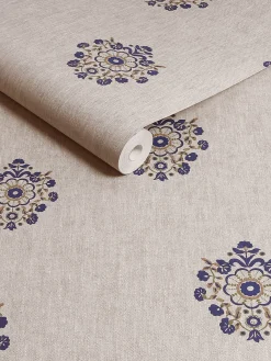 Linen Blue Grove Motif Print 10M Wallpaper<Joules Sale