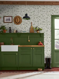 Linen Green Pheasant Print 10M Wallpaper<Joules Clearance
