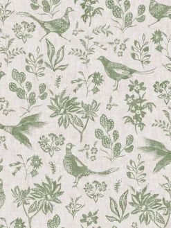 Linen Green Pheasant Print 10M Wallpaper<Joules Clearance