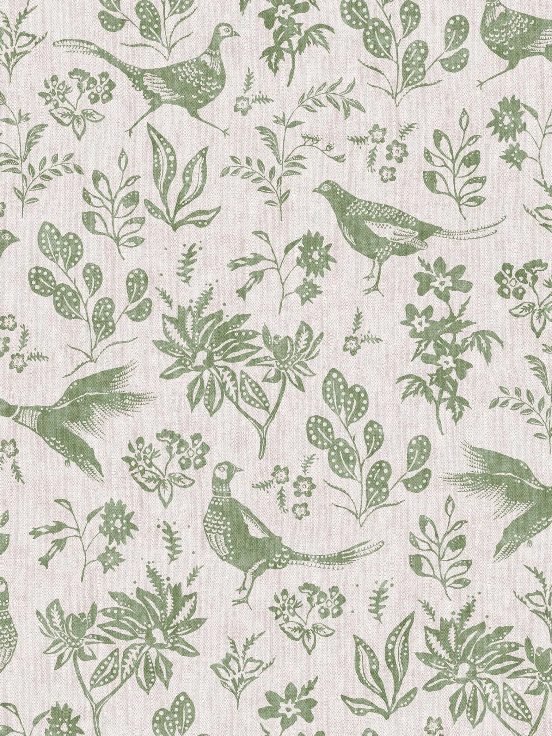Linen Green Pheasant Print 10M Wallpaper<Joules Clearance