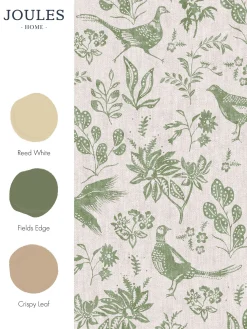 Linen Green Pheasant Print 10M Wallpaper<Joules Clearance