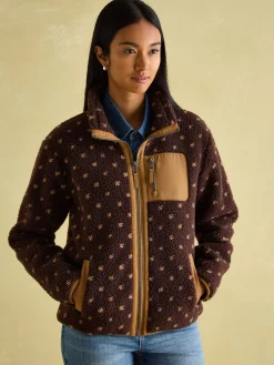 Lottie Chocolate Brown spot Borg Fleece Jacket<Joules Discount