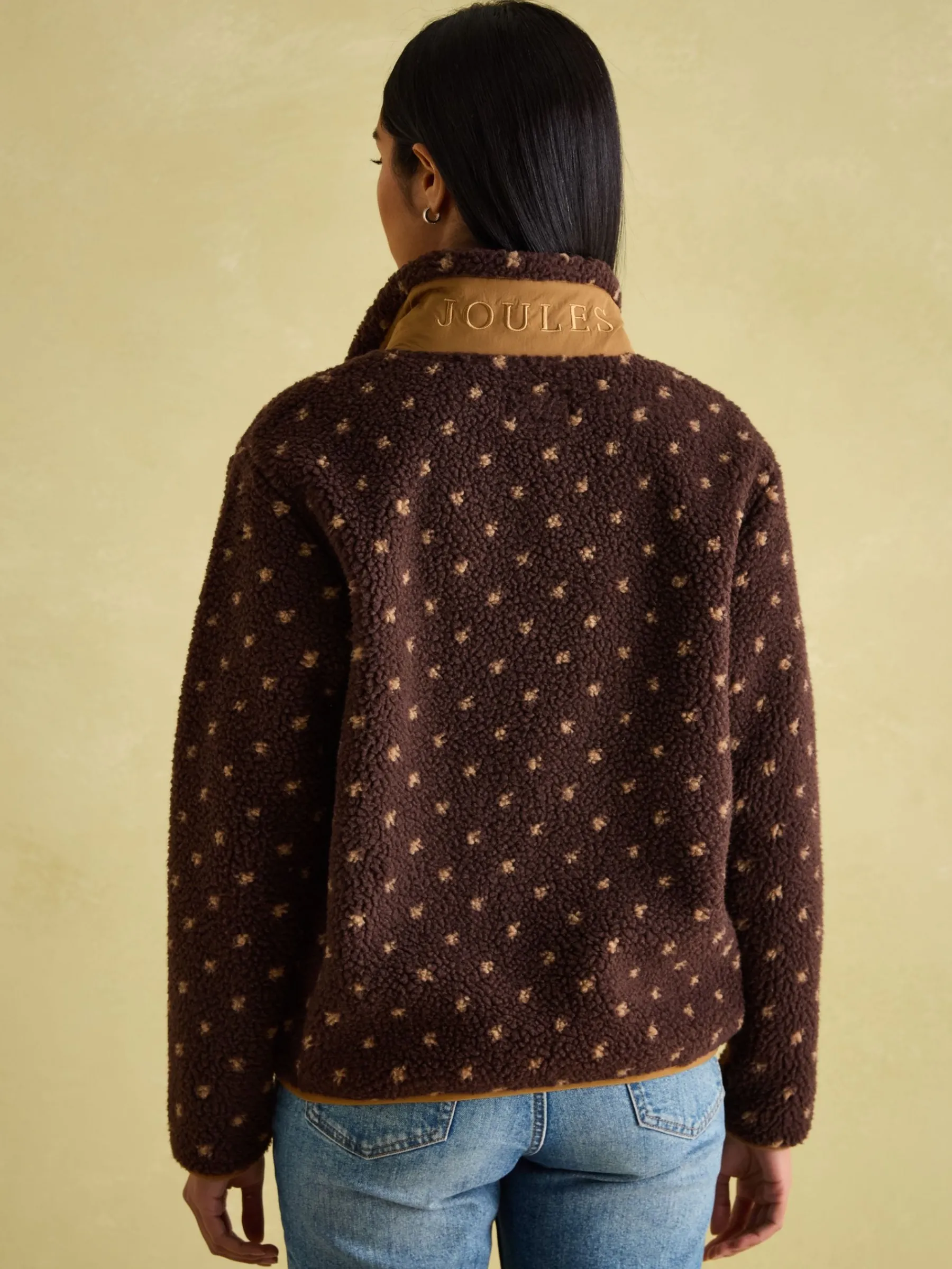 Lottie Chocolate Brown spot Borg Fleece Jacket<Joules Discount