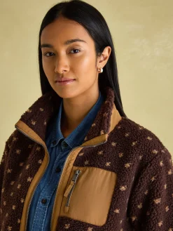 Lottie Chocolate Brown spot Borg Fleece Jacket<Joules Discount