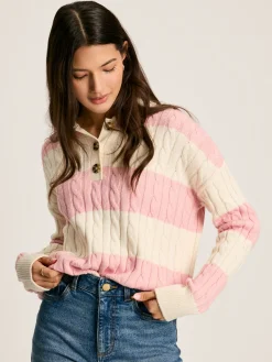 Love All Cable Knit Jumper with Button Collar<Joules Discount