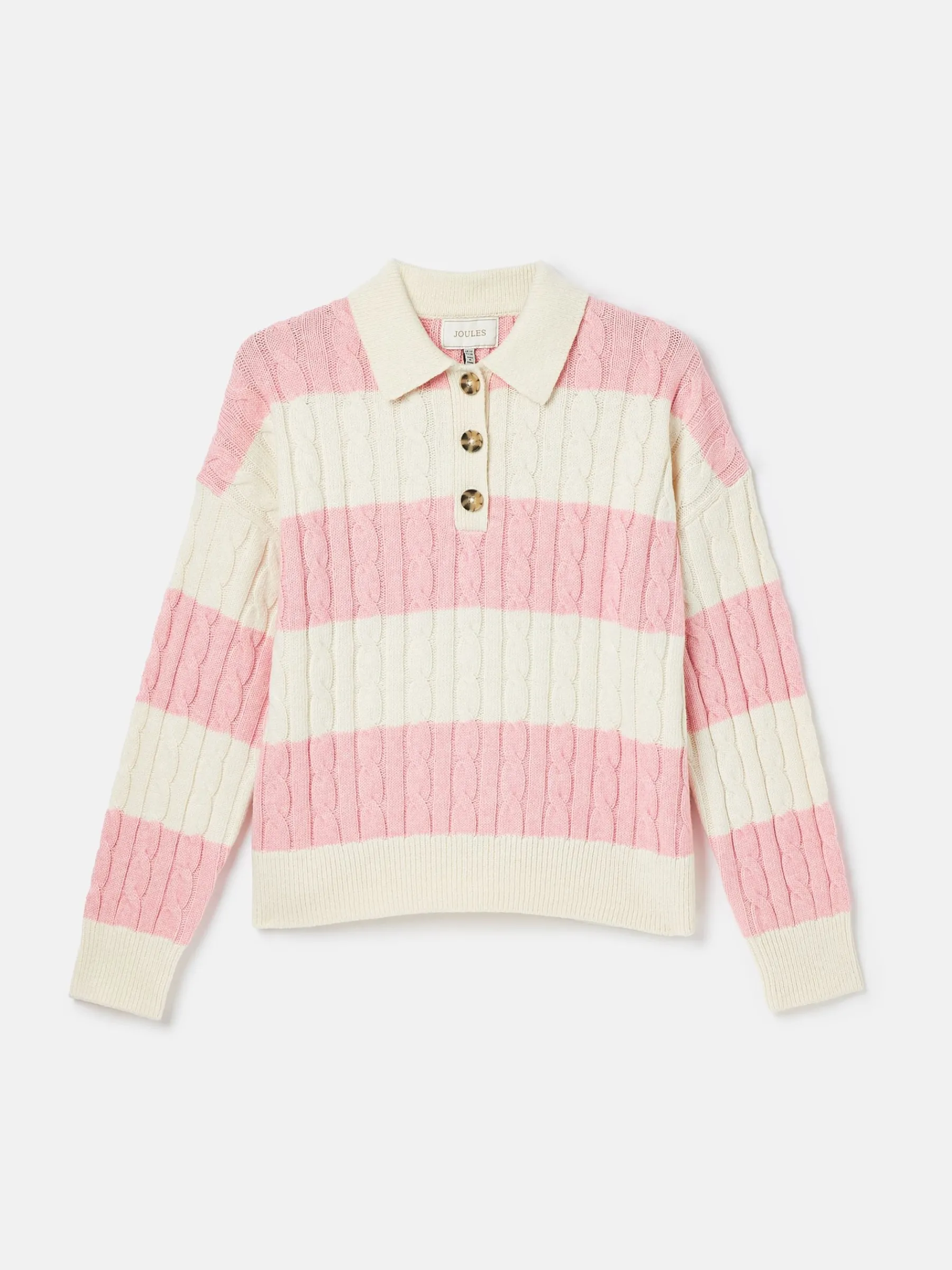 Love All Cable Knit Jumper with Button Collar<Joules Discount