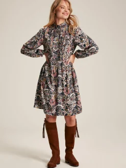 Lucia Brown Floral Frilled Midi Dress<Joules Online