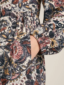 Lucia Brown Floral Frilled Midi Dress<Joules Online