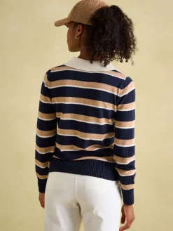 Maddie V Neck Stripe Jumper with Collar<Joules