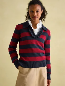 Maddie V Neck Stripe Jumper with Collar<Joules New