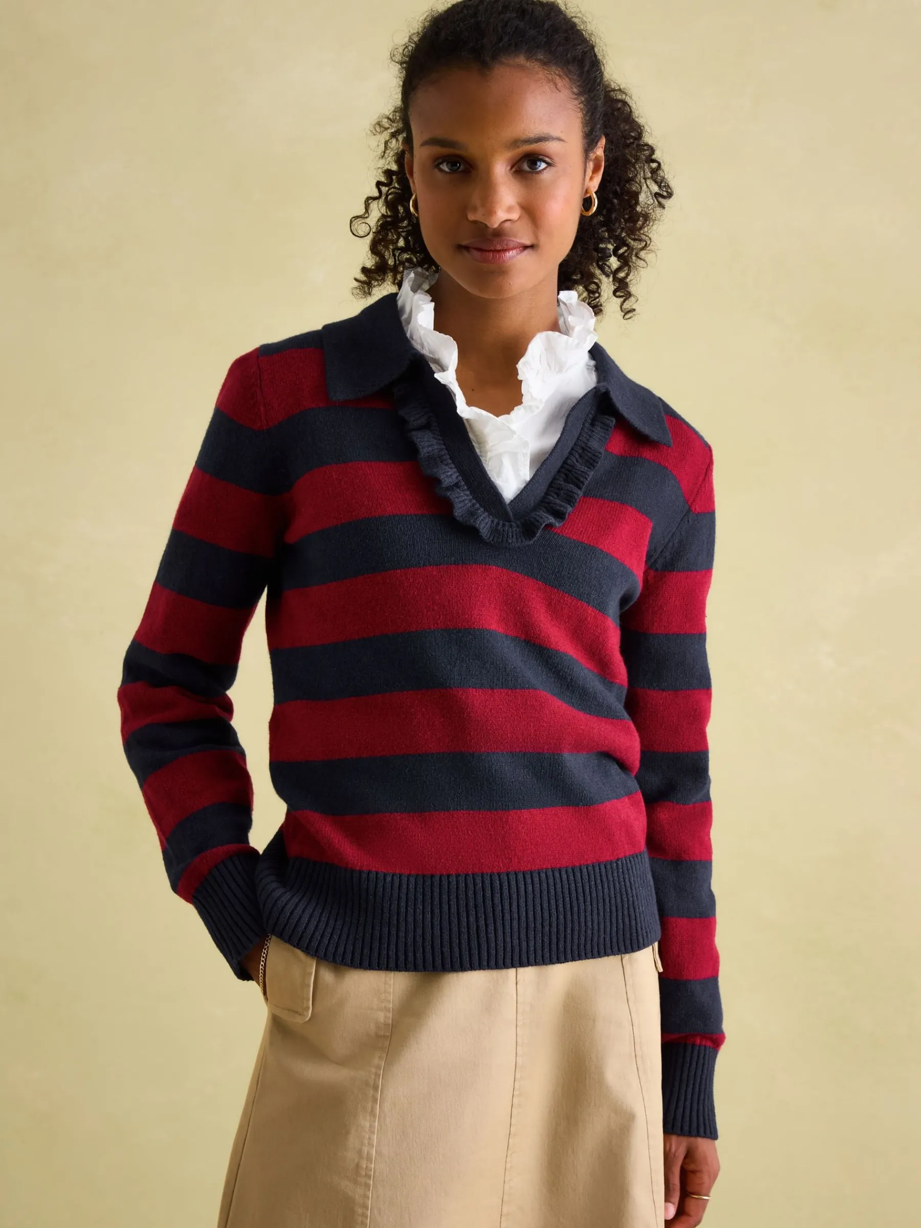 Maddie V Neck Stripe Jumper with Collar<Joules New