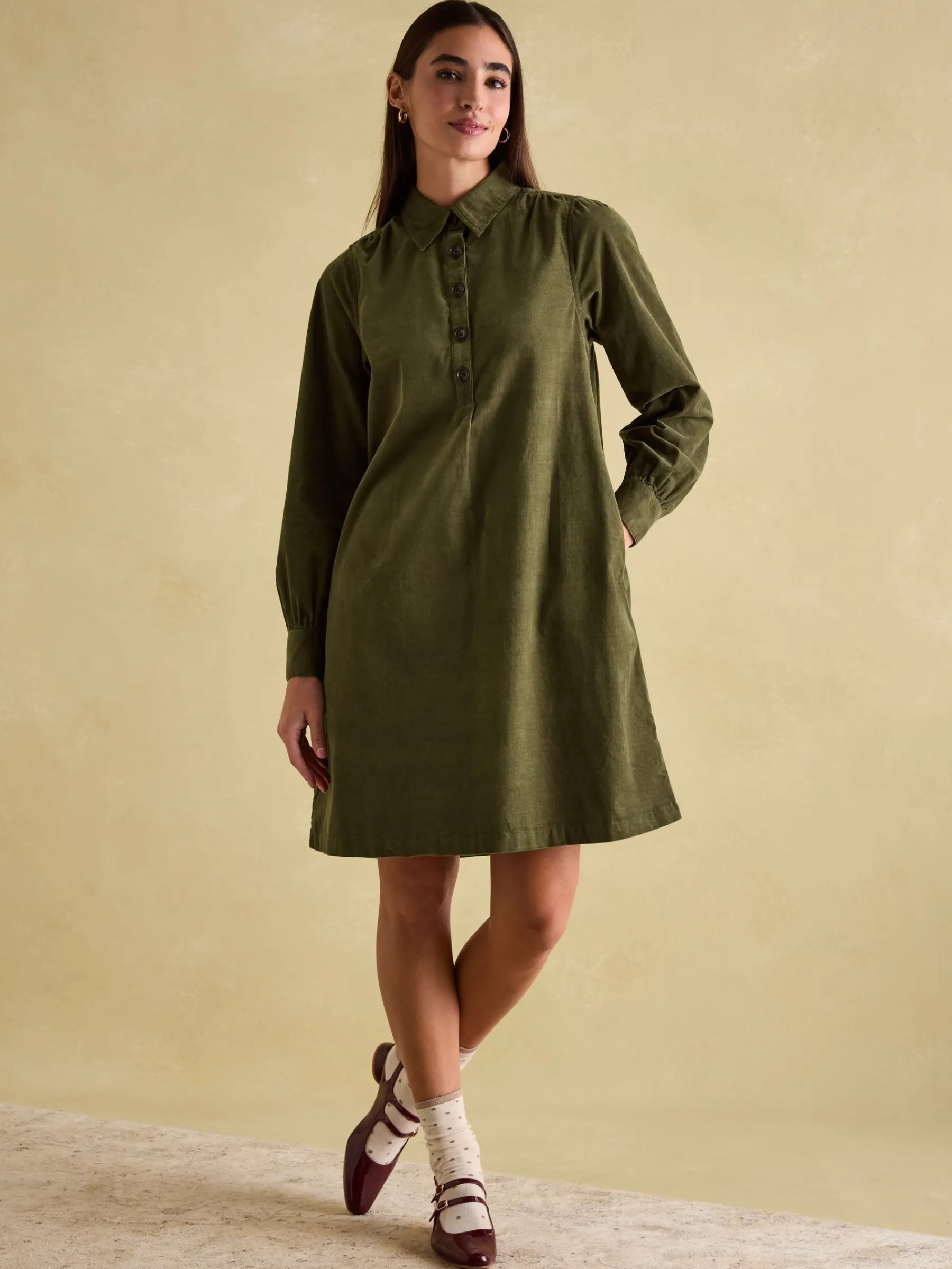 Maple Khaki Green Corduroy Shirt Dress<Joules Sale
