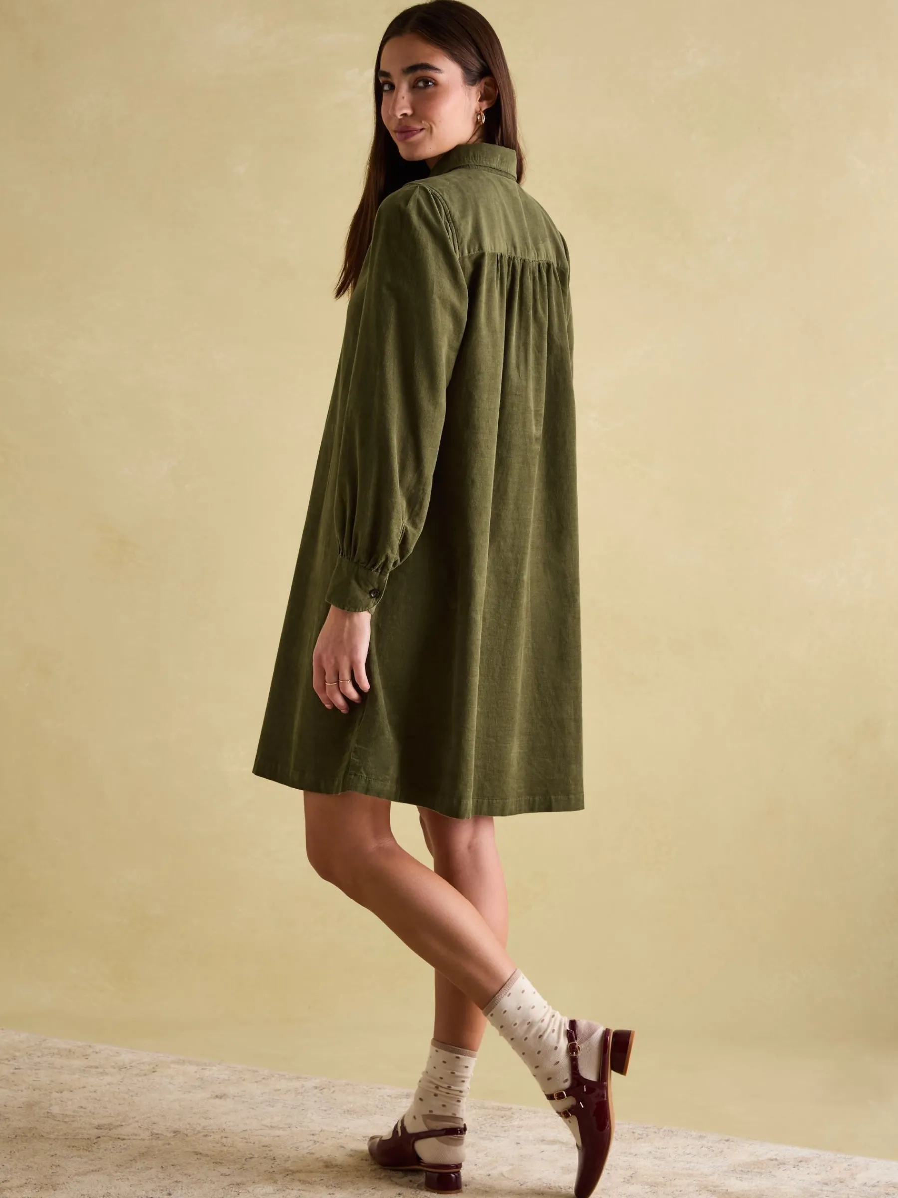 Maple Khaki Green Corduroy Shirt Dress<Joules Sale