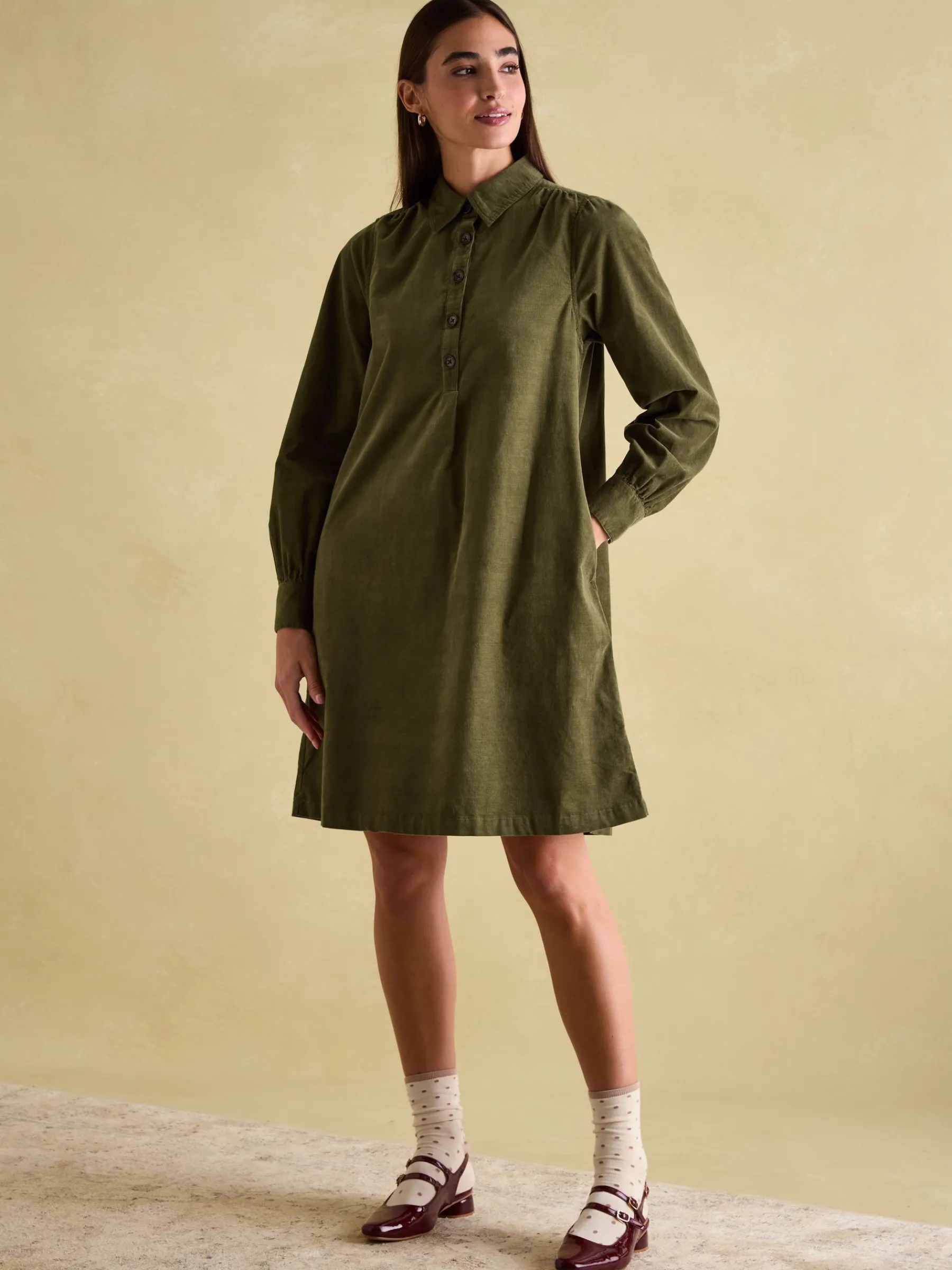 Maple Khaki Green Corduroy Shirt Dress<Joules Sale