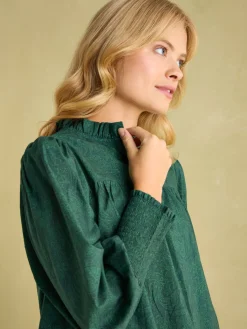 Mariella Green Paisley Cotton Frill Neck Blouse<Joules Online