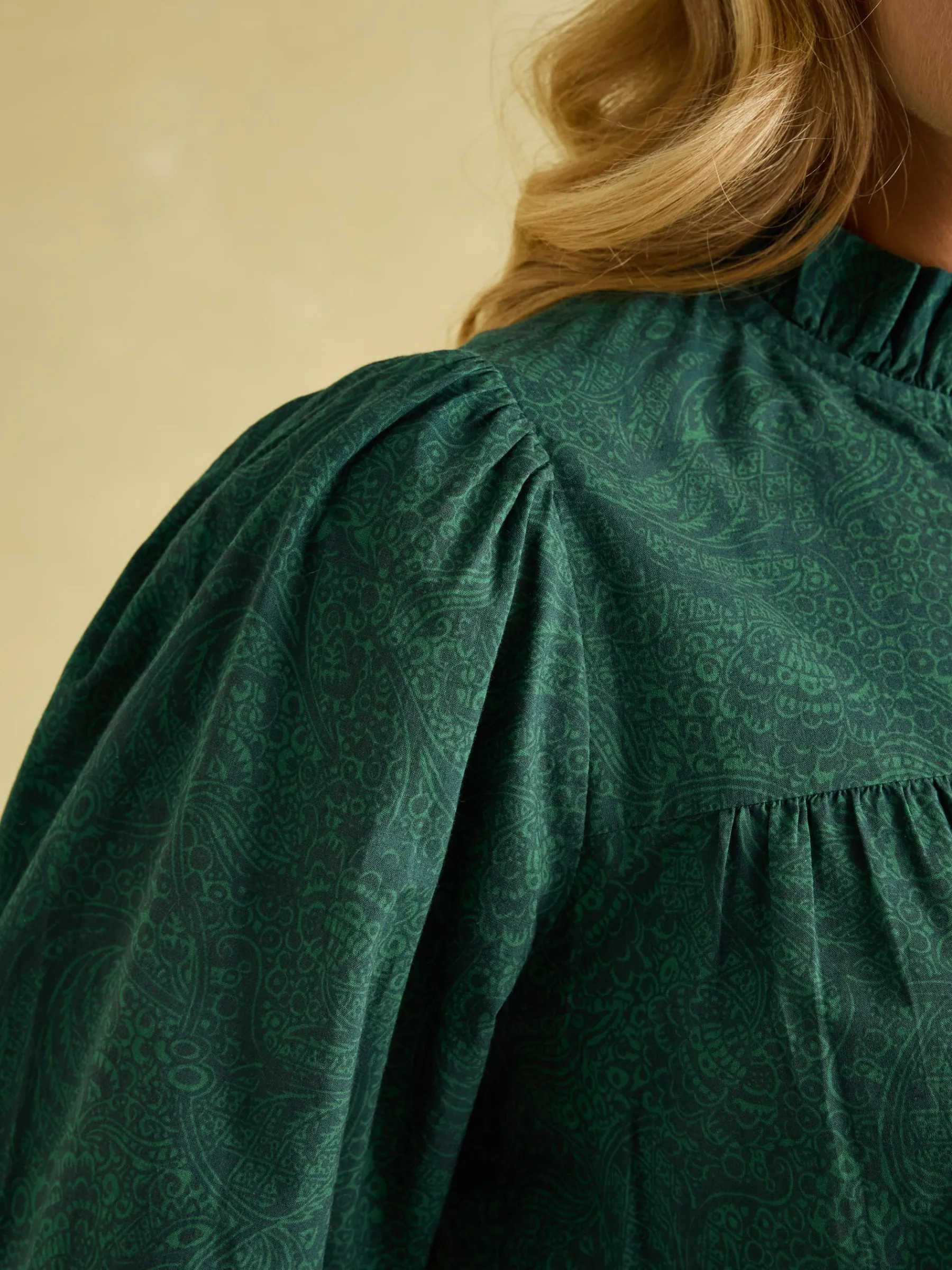 Mariella Green Paisley Cotton Frill Neck Blouse<Joules Online