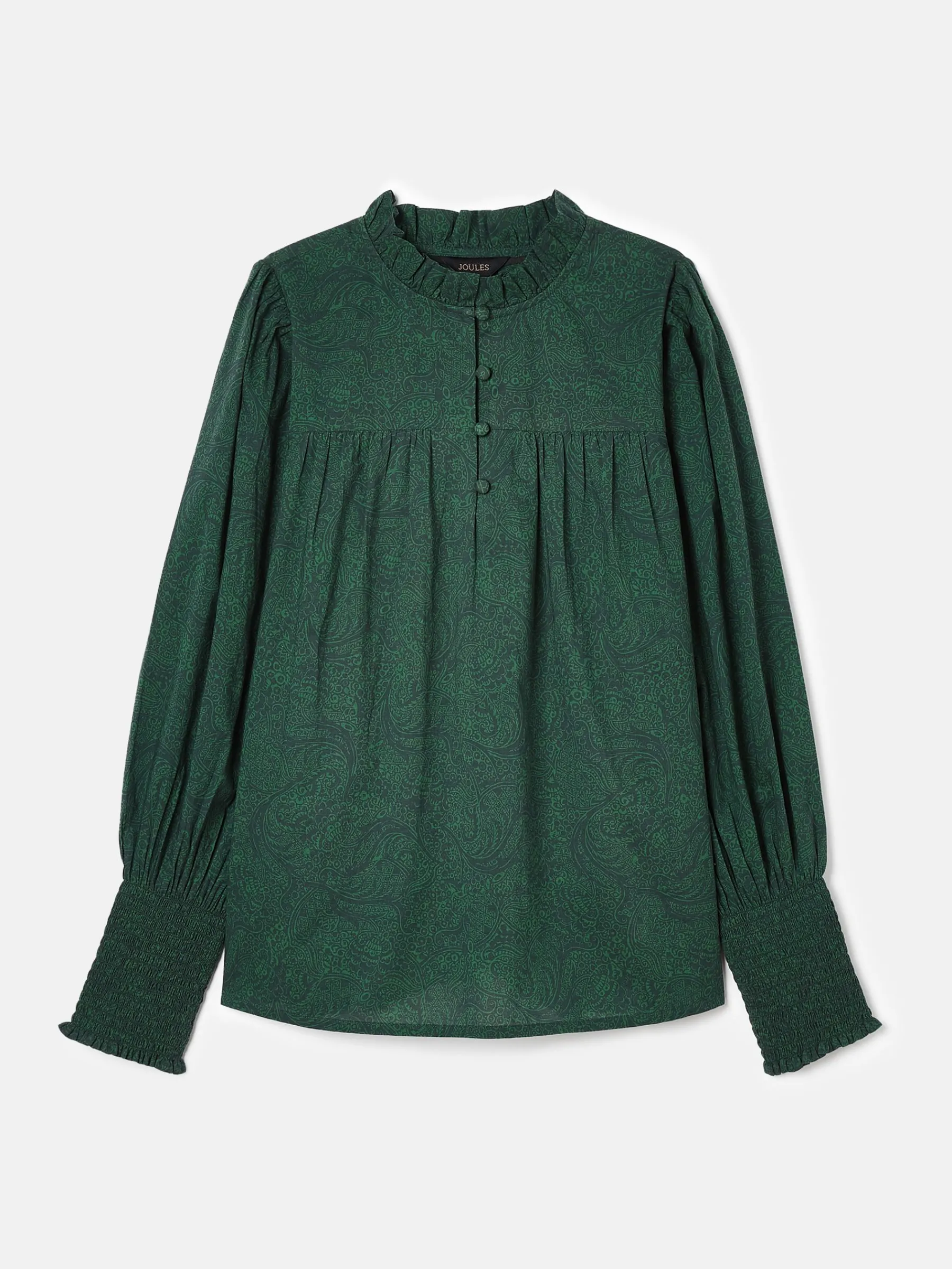 Mariella Green Paisley Cotton Frill Neck Blouse<Joules Online
