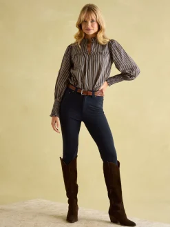 Mariella Navy Stripe Cotton Frill Neck Blouse<Joules Outlet