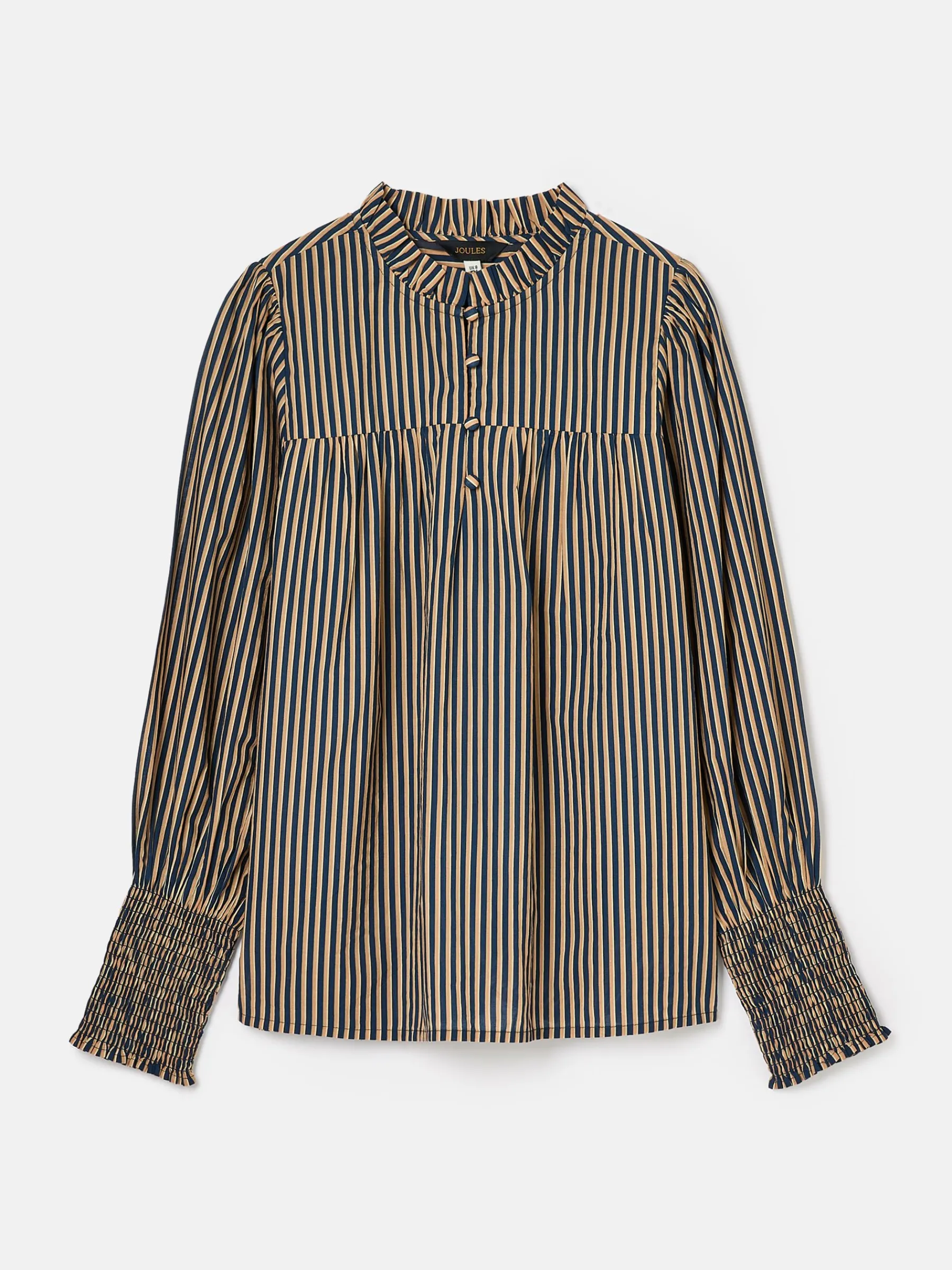 Mariella Navy Stripe Cotton Frill Neck Blouse<Joules Outlet