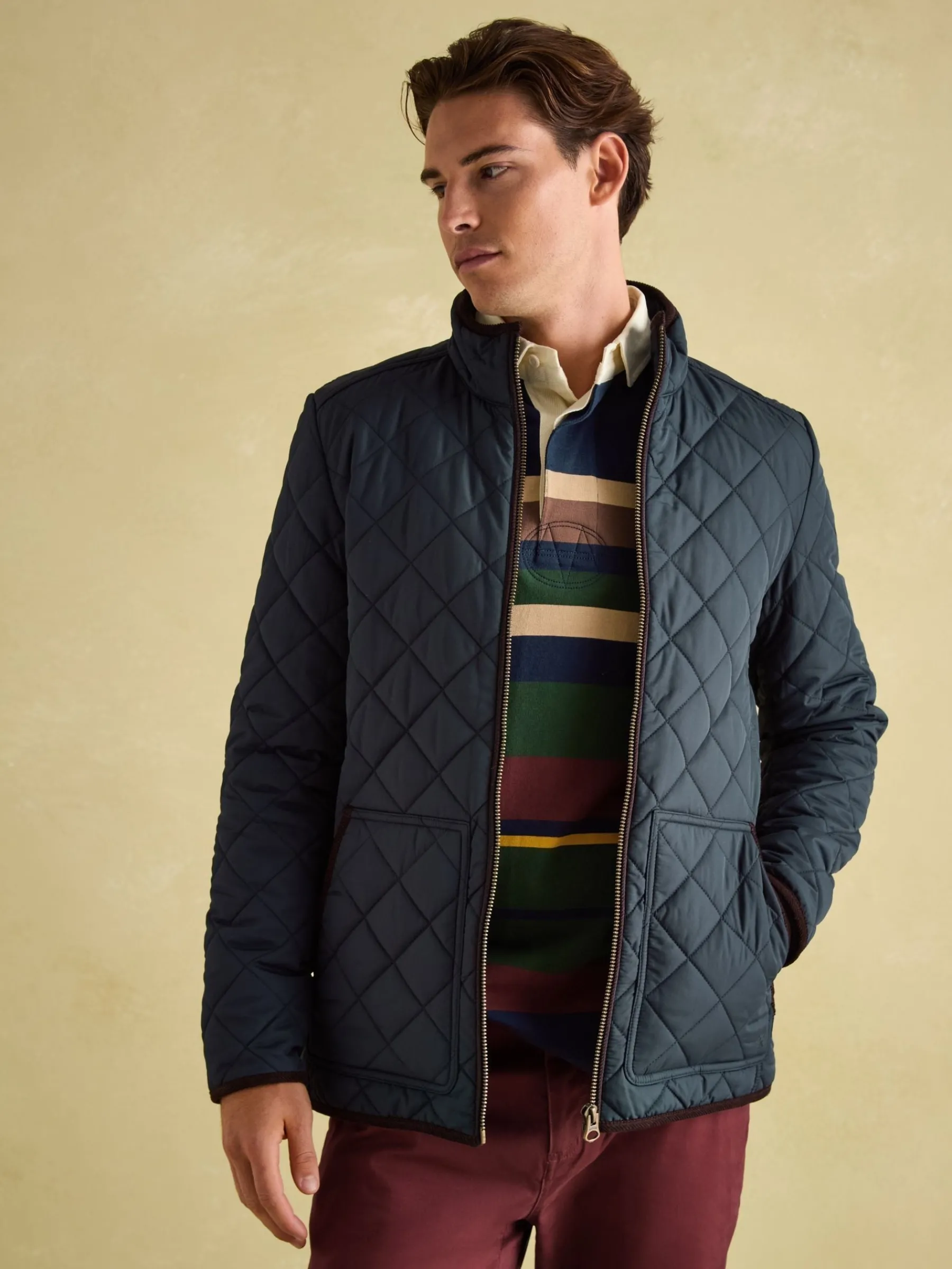Maynard Navy Blue Diamond Quilted Jacket<Joules Best