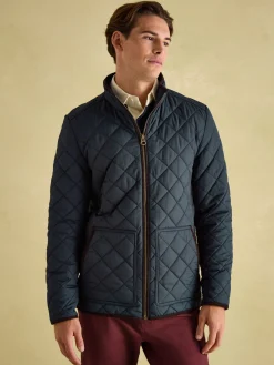 Maynard Navy Blue Diamond Quilted Jacket<Joules Best