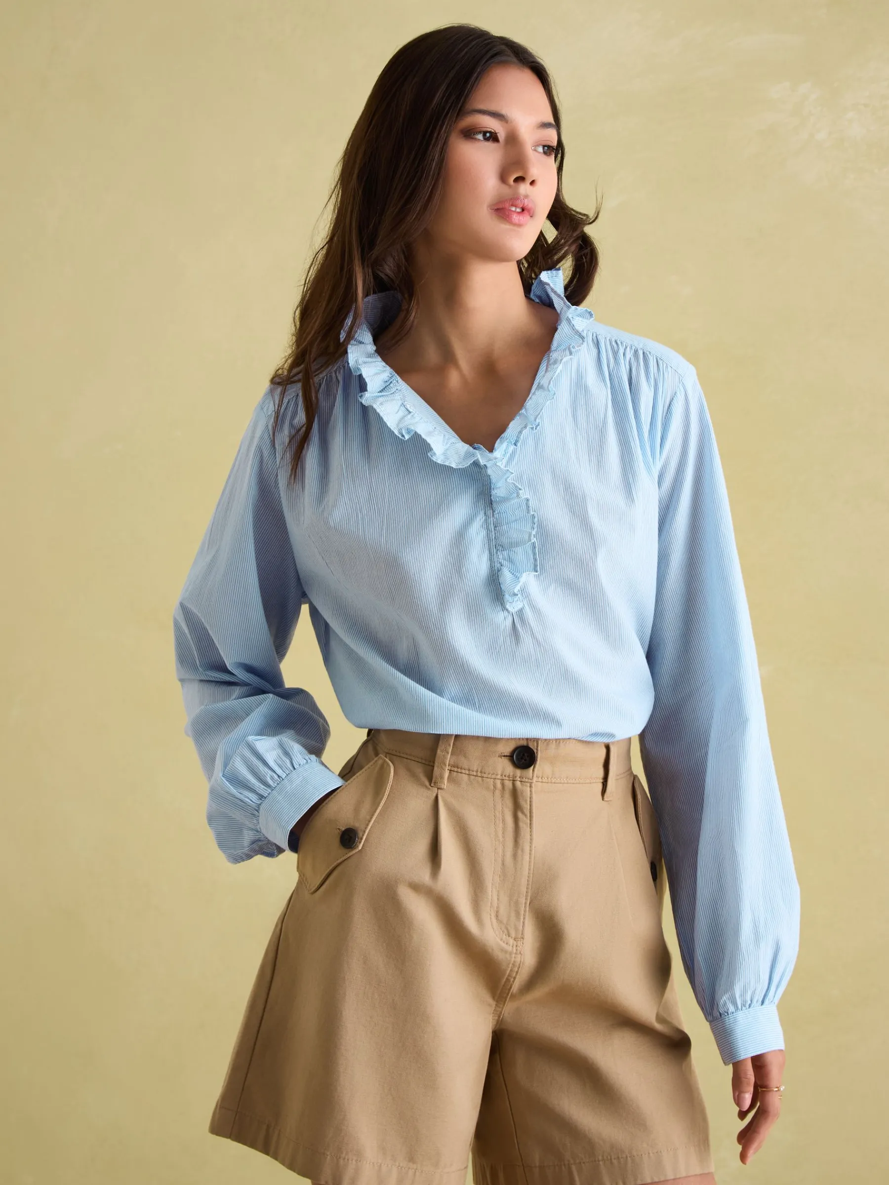 Melanie Cotton Ruffle Blouse<Joules Hot