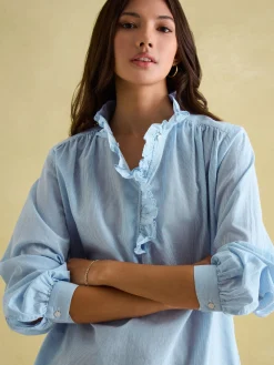 Melanie Cotton Ruffle Blouse<Joules Hot