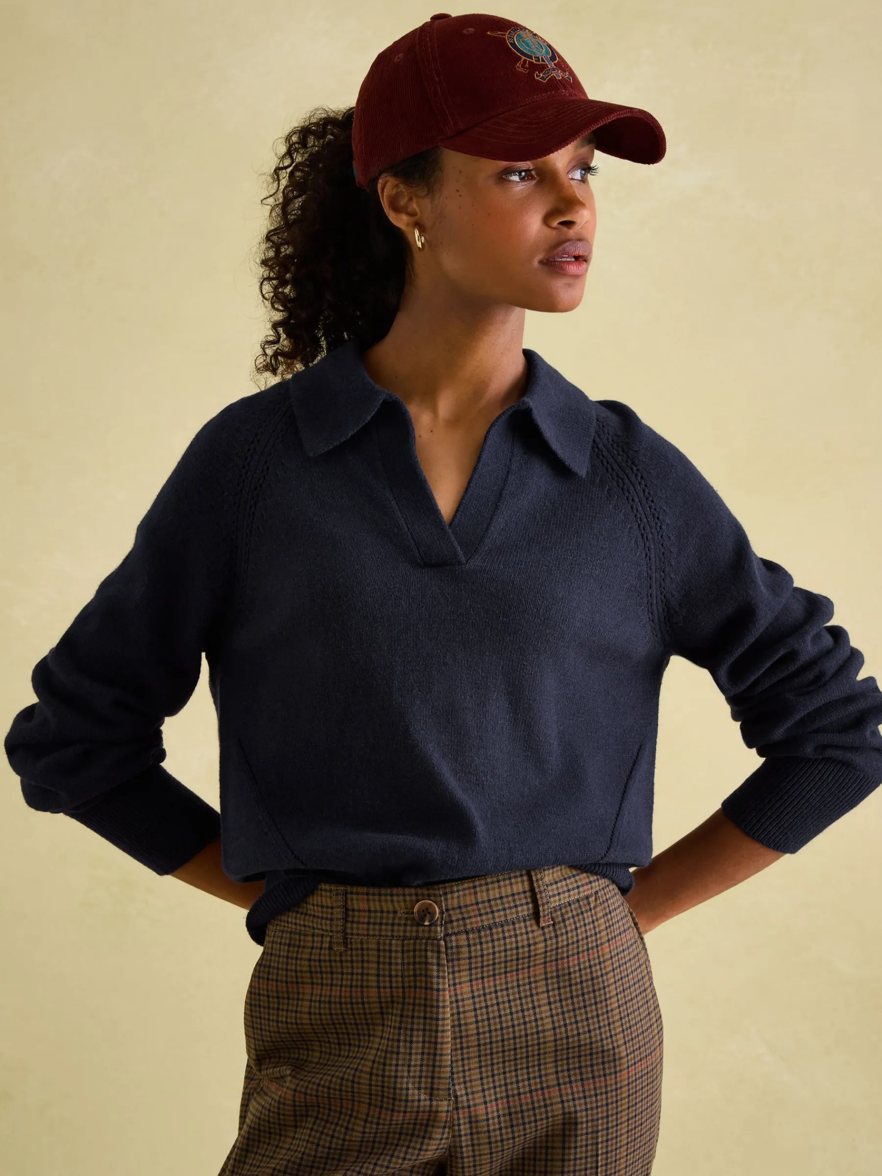 Mia Navy Blue Pointelle Jumper with Open Collar<Joules New