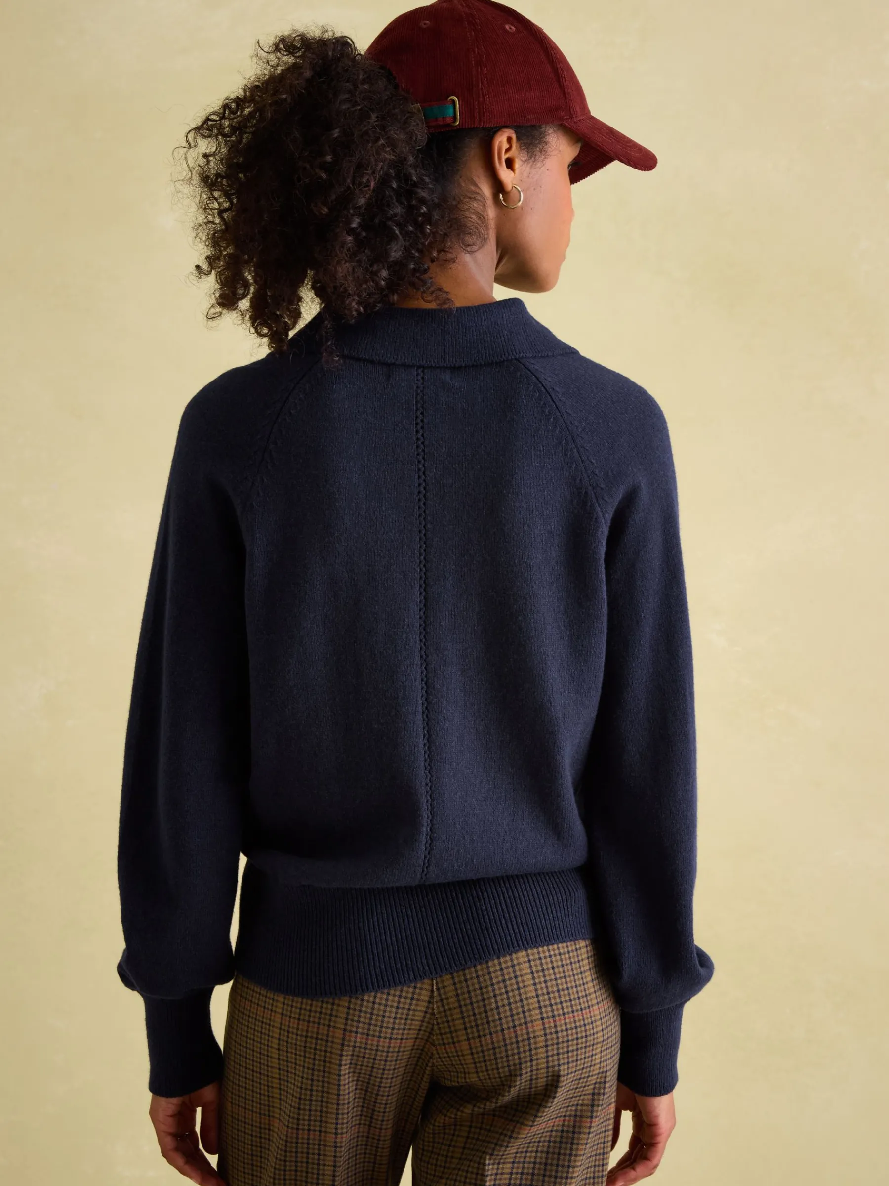 Mia Navy Blue Pointelle Jumper with Open Collar<Joules New