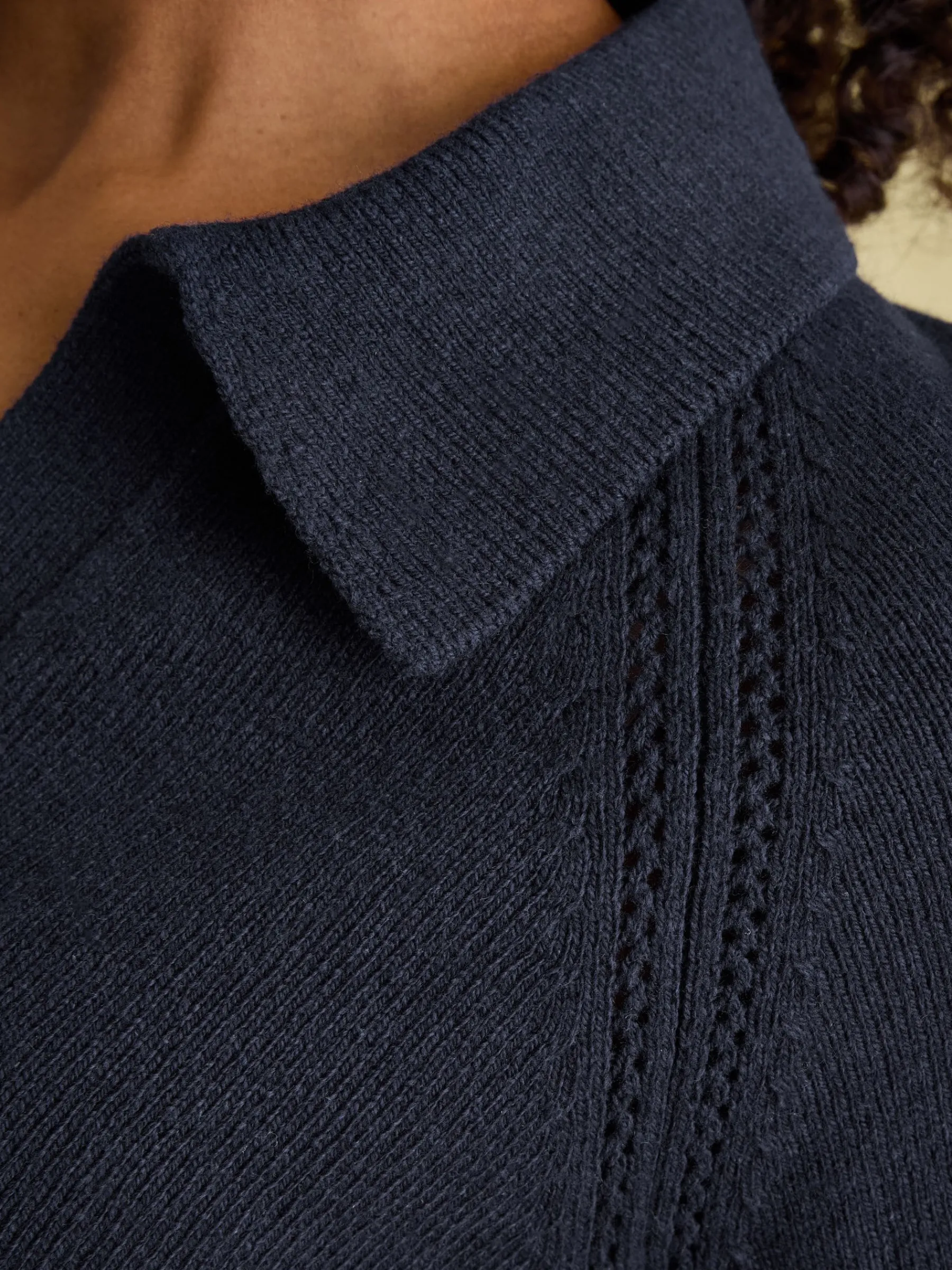 Mia Navy Blue Pointelle Jumper with Open Collar<Joules New