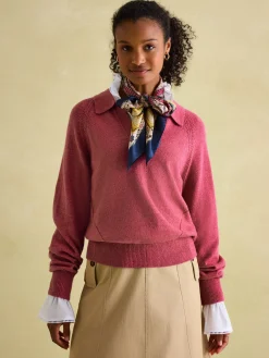 Mia Raspberry Pink Pointelle Jumper with Open Collar<Joules Clearance