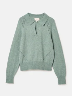 Mia Teal Blue Pointelle Jumper with Open Collar<Joules Discount