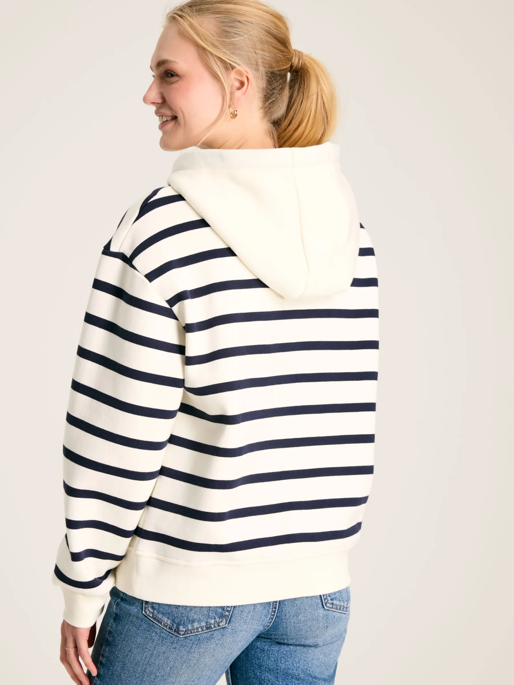 Milbourne Navy & White Striped Embroidered Hoodie<Joules Outlet