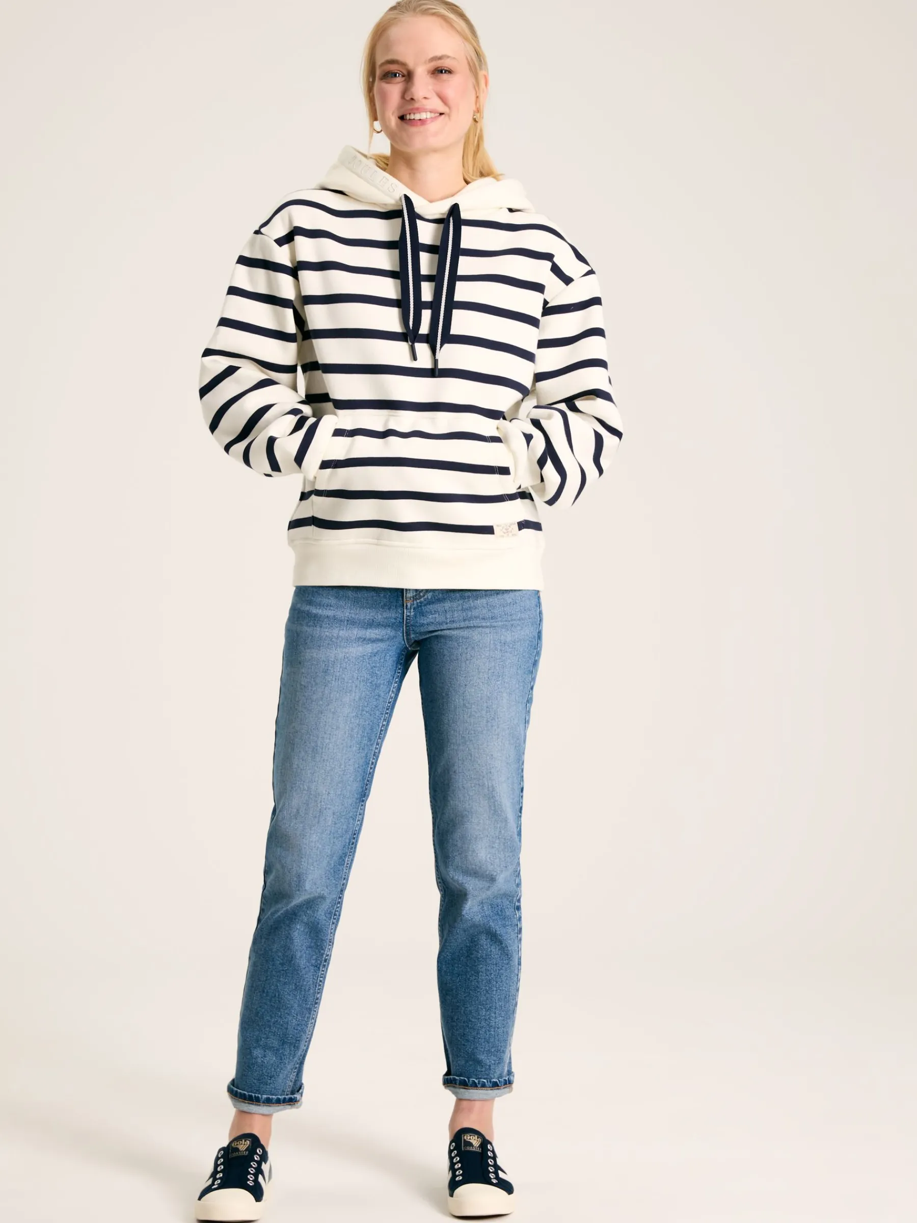 Milbourne Navy & White Striped Embroidered Hoodie<Joules Outlet