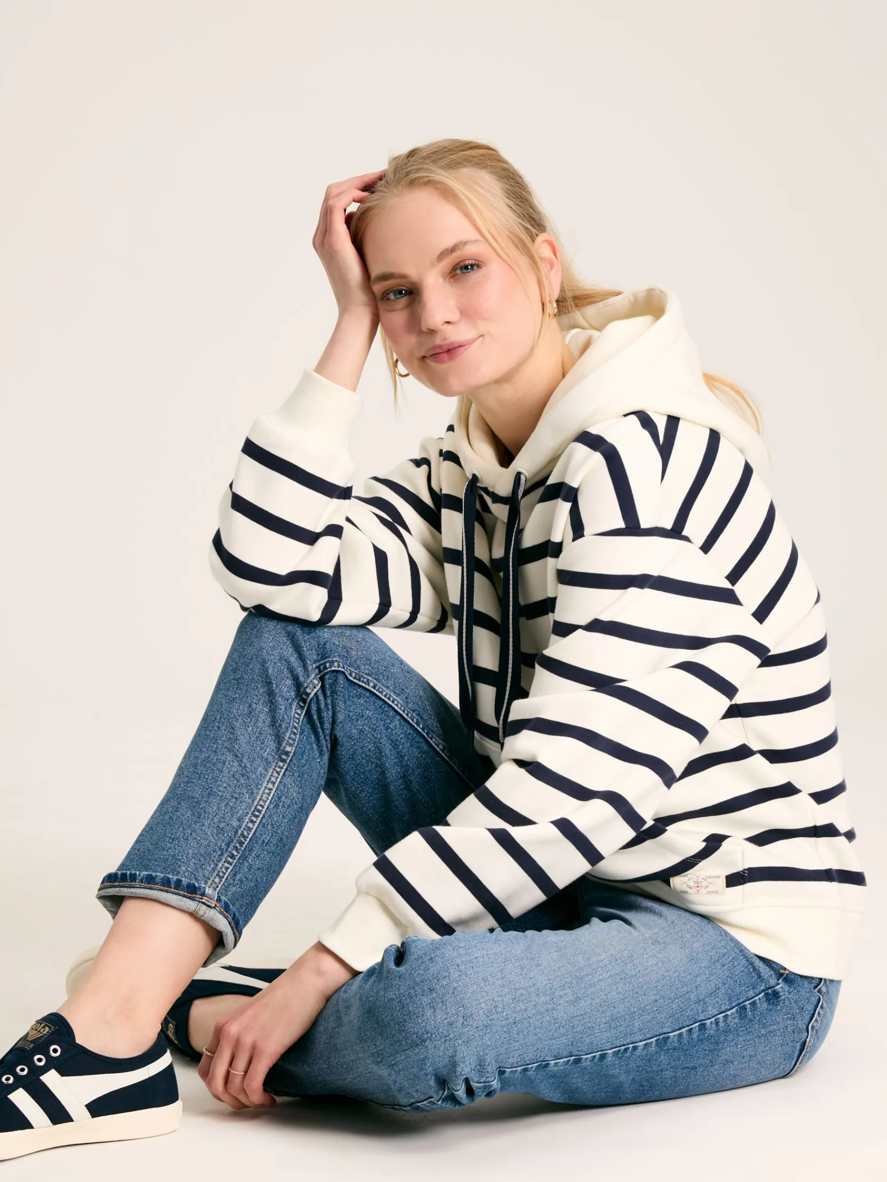 Milbourne Navy & White Striped Embroidered Hoodie<Joules Outlet