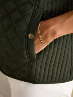 Minx Khaki Green Showerproof Diamond Quilted Gilet<Joules Outlet