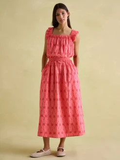 Nadia Coral Pink Broderie Sun Dress<Joules New