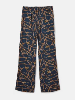 Navy Blue Bridle Wide Leg Printed Satin Trousers<Joules Online