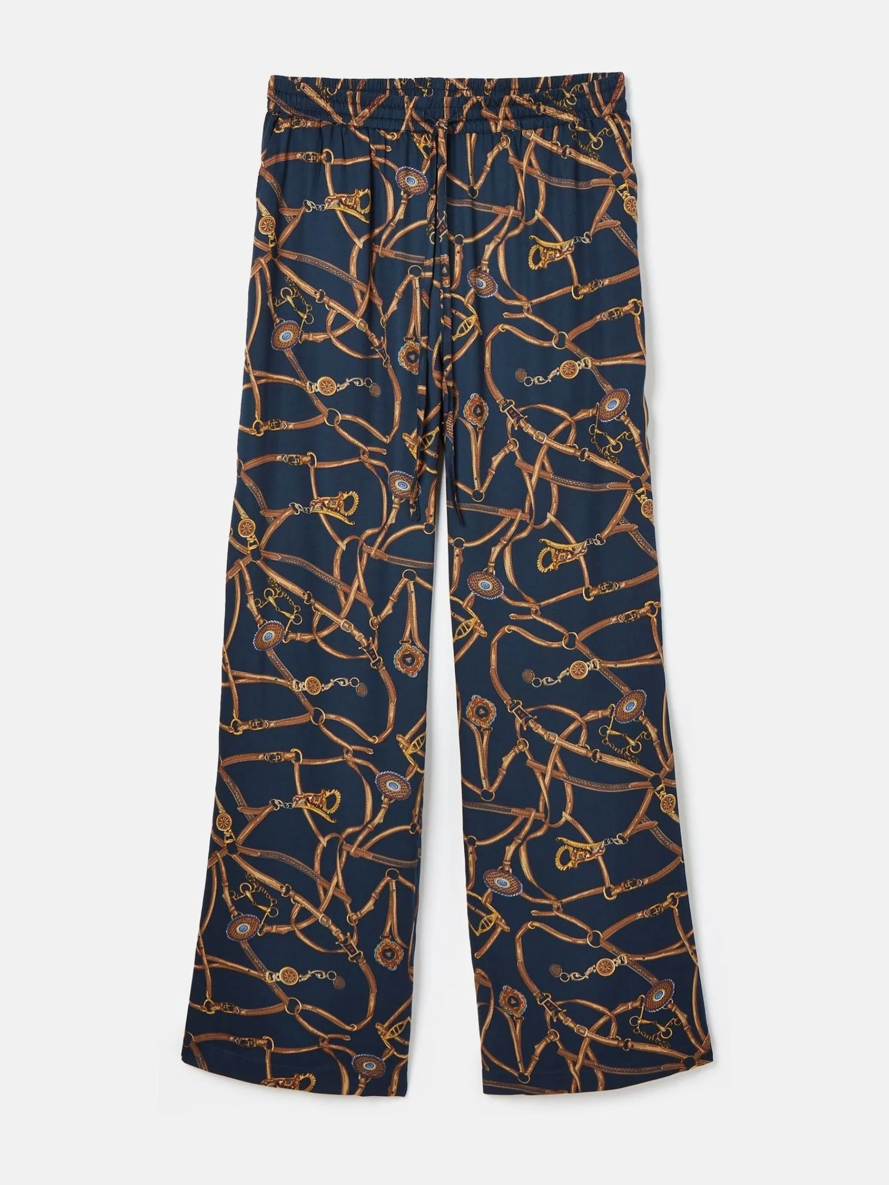 Navy Blue Bridle Wide Leg Printed Satin Trousers<Joules Online