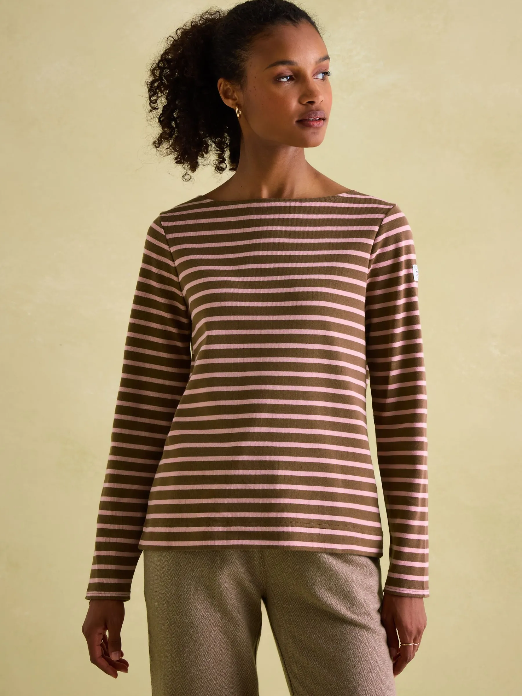 New Harbour Chocolate Brown pink Boat Neck Breton Top<Joules Sale