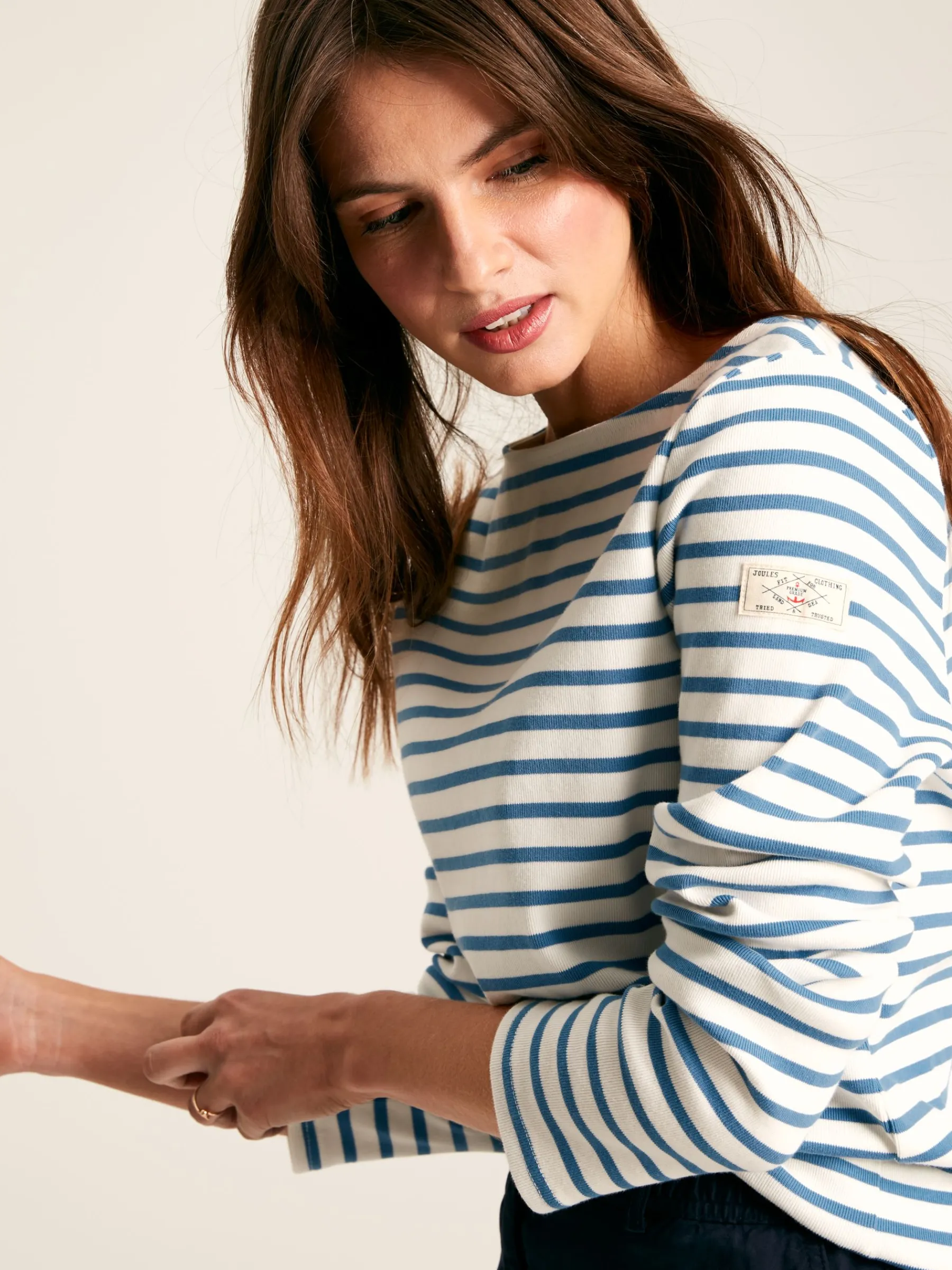 New Harbour Cream & Blue Striped Boat Neck Breton Top<Joules Outlet
