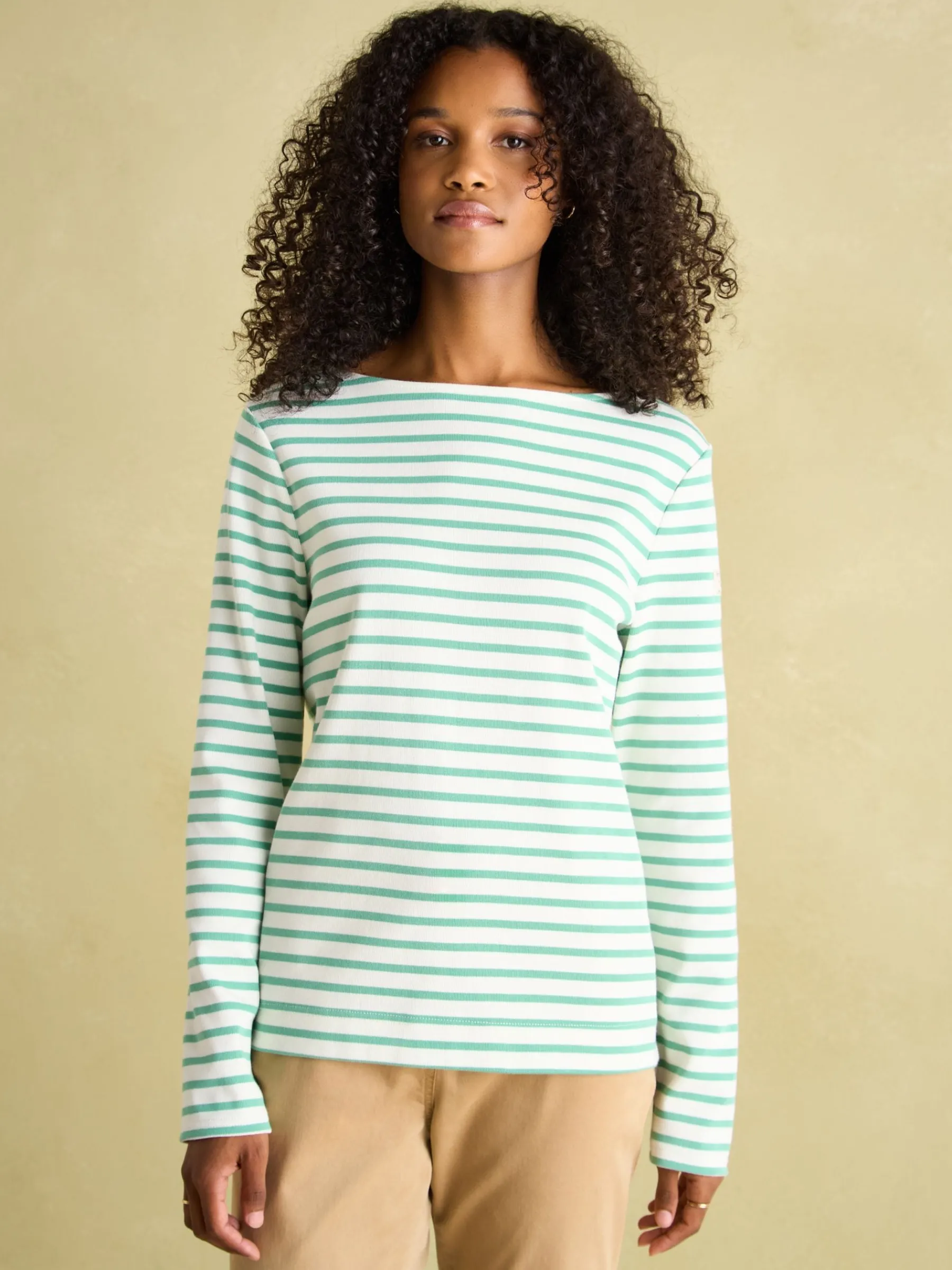 New Harbour Cream & Green Striped Boat Neck Breton Top<Joules New